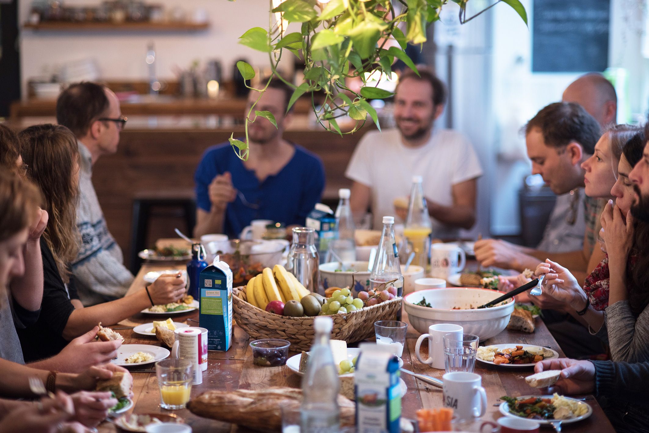 The team enjoying a healthy, vegetarian breakfast in the office